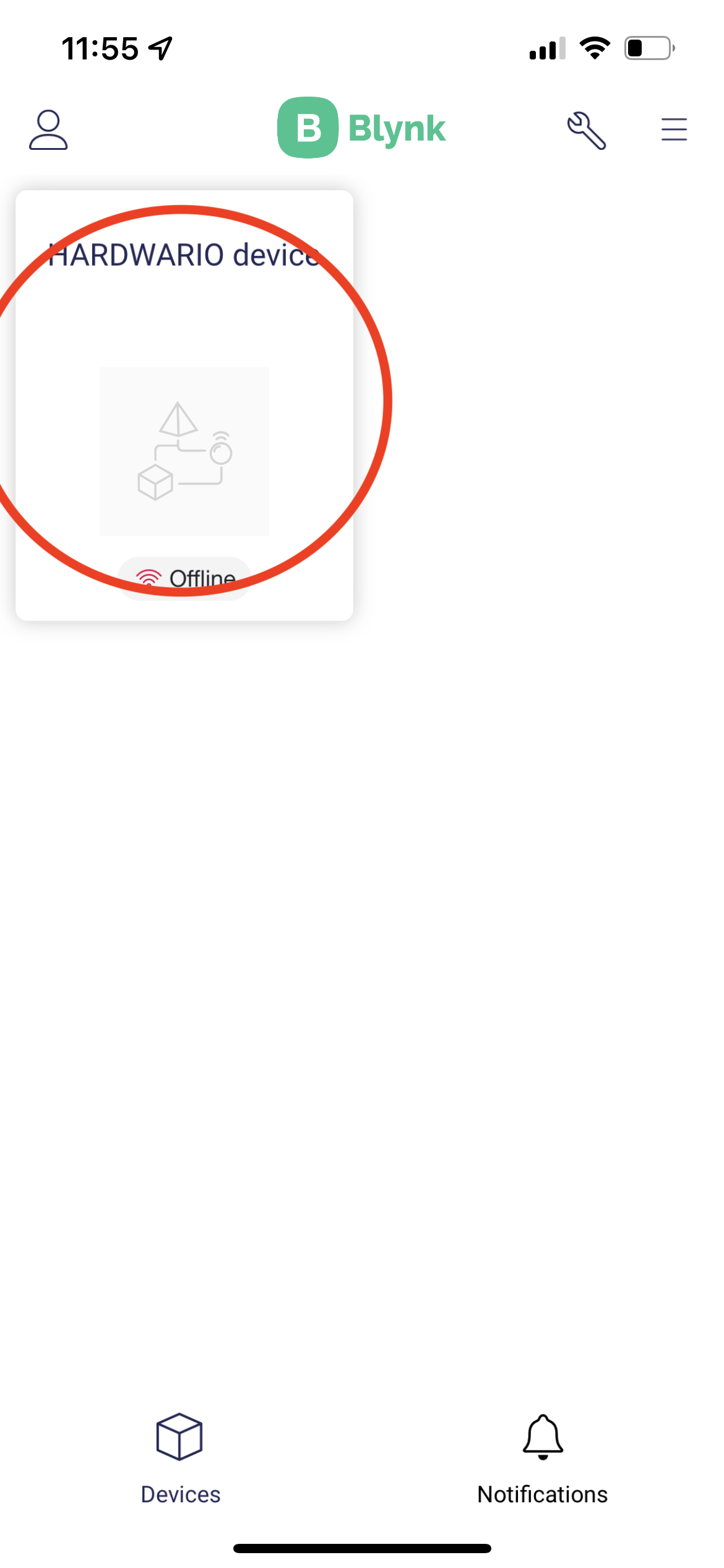 Blynk IoT mobile dashboard