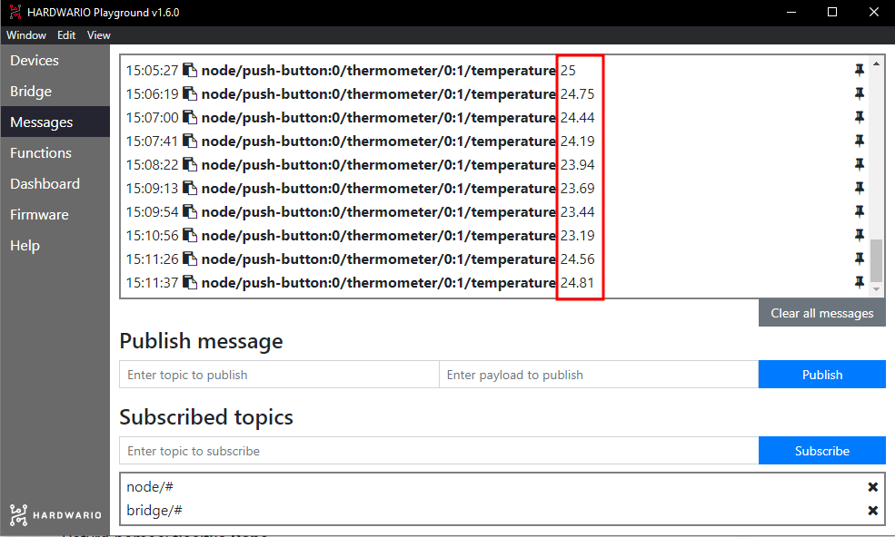 MQTT messages in HARDWARIO Playground