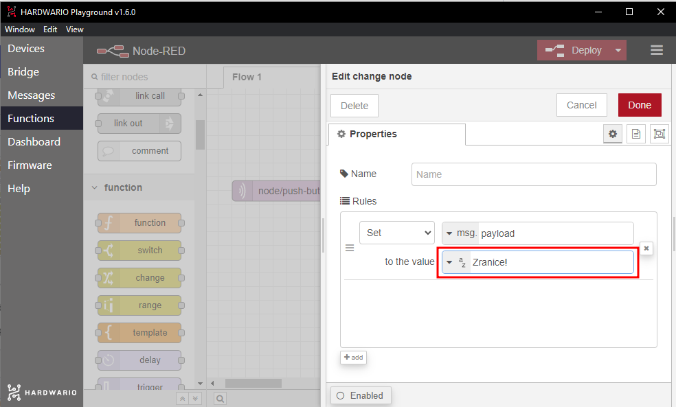 Node-RED Change node edit Node-RED Change node edit